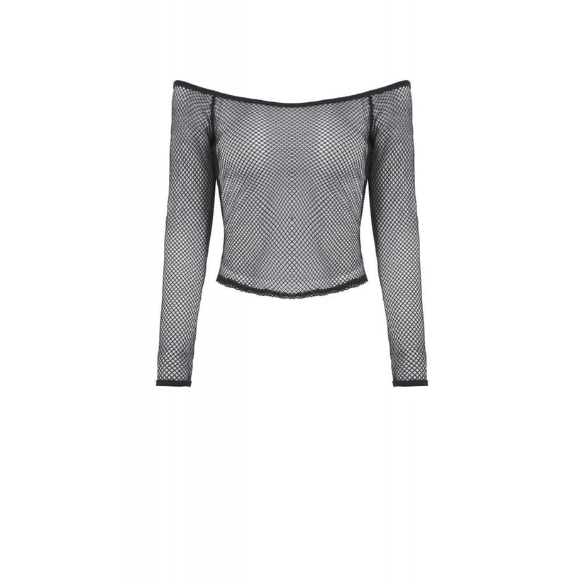 Dark in Love Women's Gothic Mesh Top Lyra Fishnet Off-Shoulder UK 8-18 - QHA UK