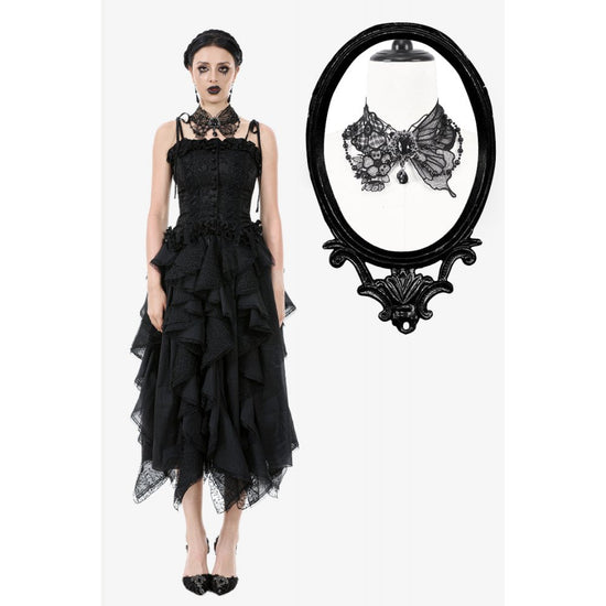 Dark in Love Necklace Lysandra Butterfly Lace Beaded Collar - QHA UK