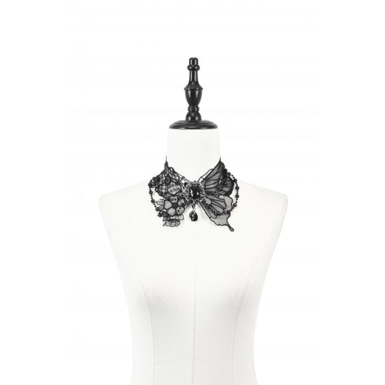 Dark in Love Necklace Lysandra Butterfly Lace Beaded Collar - Collar Detail - QHA UK