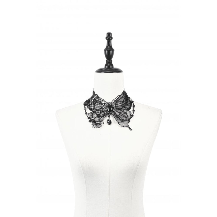 Dark in Love Necklace Lysandra Butterfly Lace Beaded Collar - Collar Detail - QHA UK