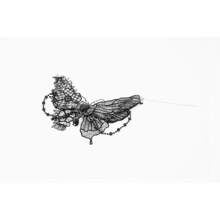 Dark in Love Necklace Lysandra Butterfly Lace Beaded Collar - Collar Detail - QHA UK