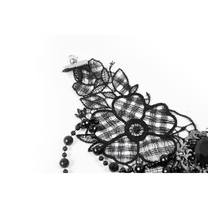 Dark in Love Necklace Lysandra Butterfly Lace Beaded Collar - Collar Detail - QHA UK