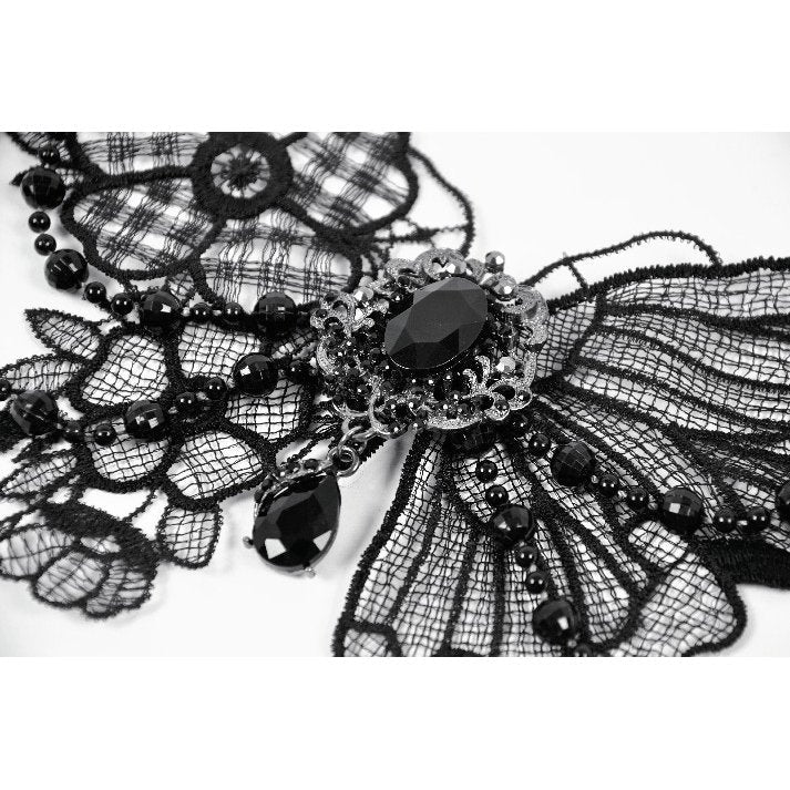 Dark in Love Necklace Lysandra Butterfly Lace Beaded Collar - Collar Detail - QHA UK