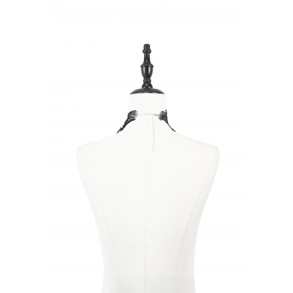 Dark in Love Necklace Lysandra Butterfly Lace Beaded Collar - Collar Detail - QHA UK