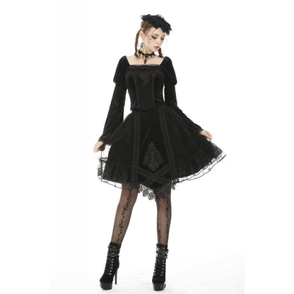 Dark in Love Gothic Skirt Melisandre Embroidered Velvet Mesh Black - QHA UK