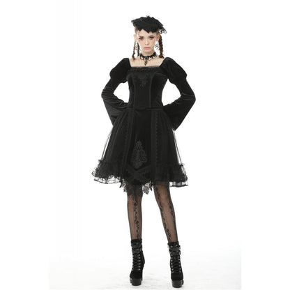 Dark in Love Gothic Skirt Melisandre Embroidered Velvet Mesh Black - QHA UK