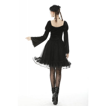 Dark in Love Gothic Skirt Melisandre Embroidered Velvet Mesh Black - QHA UK