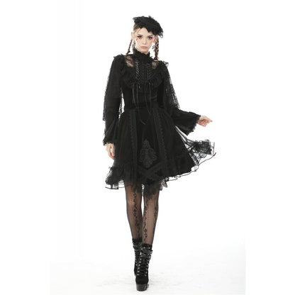 Dark in Love Gothic Skirt Melisandre Embroidered Velvet Mesh Black - QHA UK