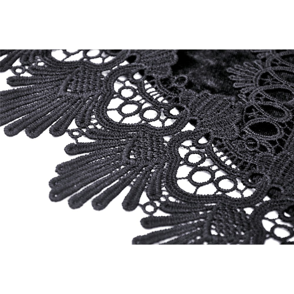 Dark in Love Gothic Skirt Melisandre Embroidered Velvet Mesh Black - QHA UK
