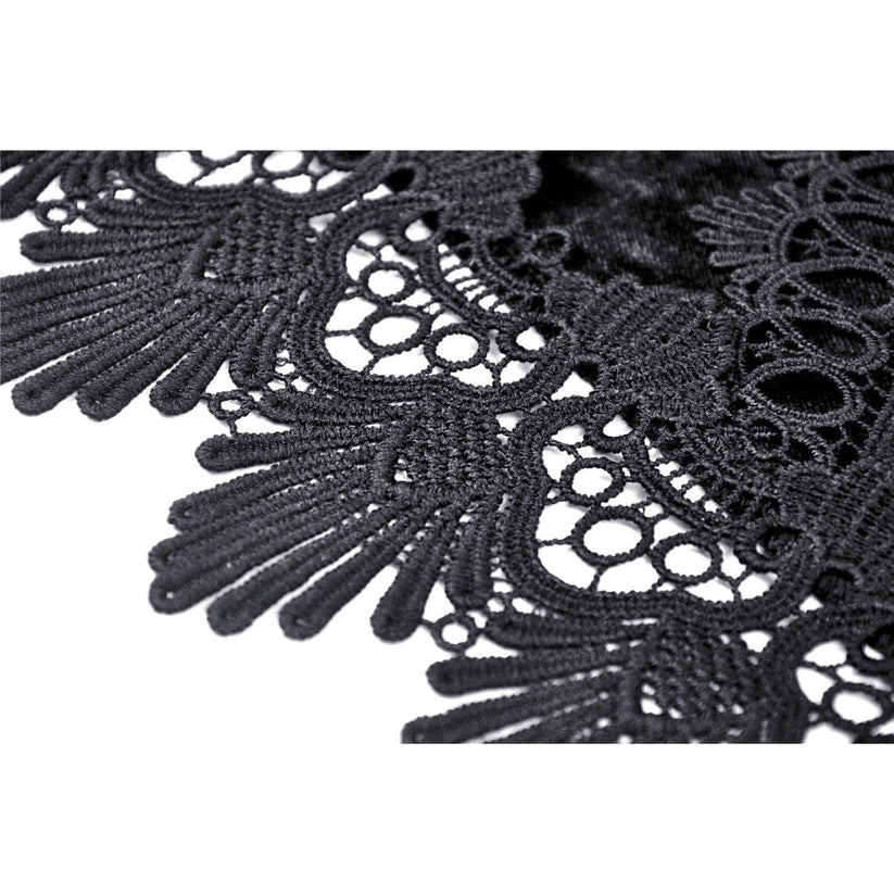 Dark in Love Gothic Skirt Melisandre Embroidered Velvet Mesh Black - QHA UK