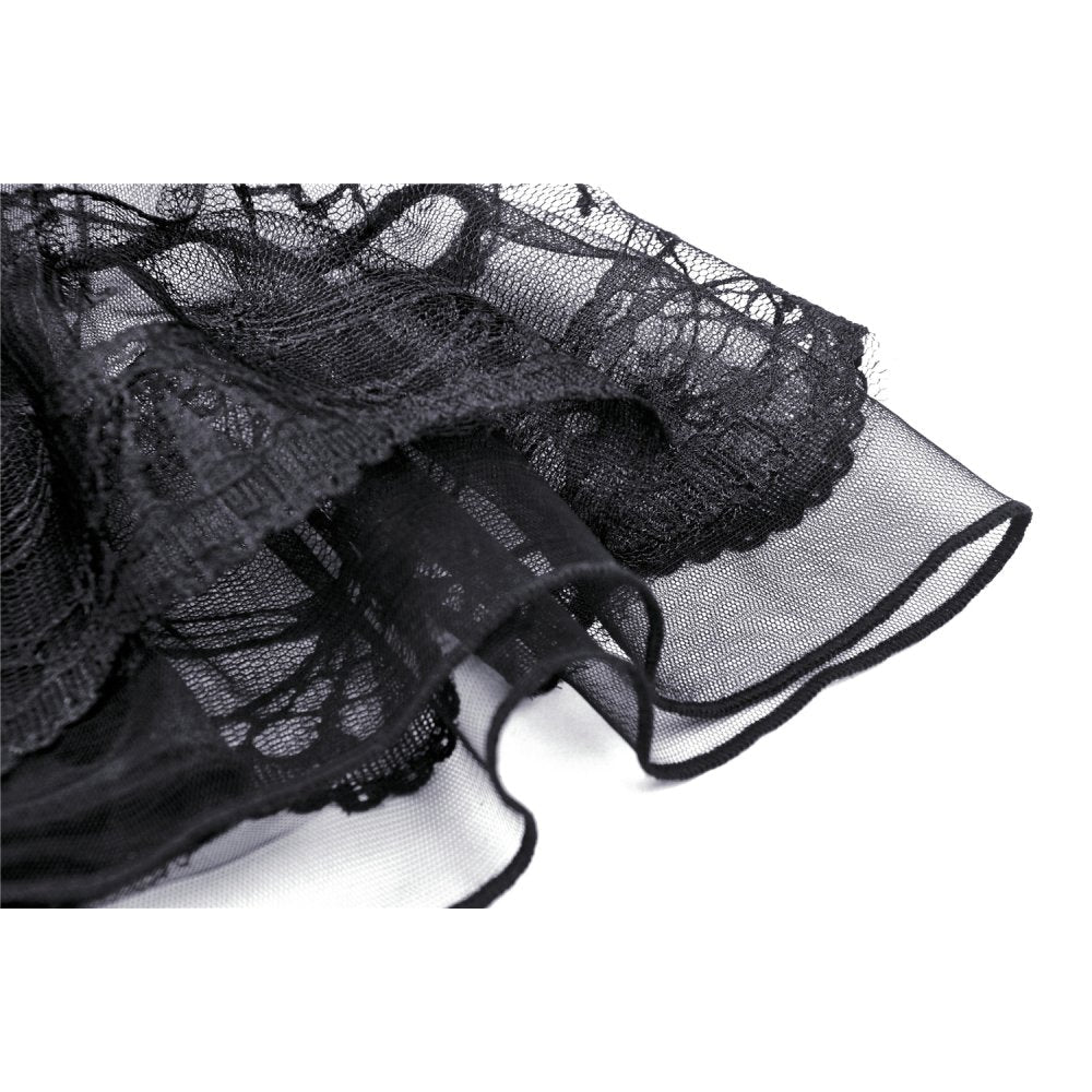 Dark in Love Gothic Skirt Melisandre Embroidered Velvet Mesh Black - QHA UK