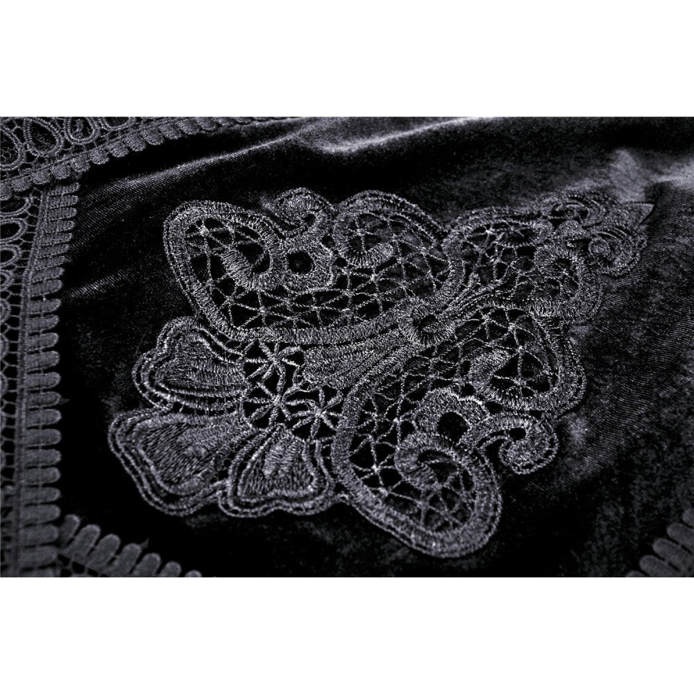 Dark in Love Gothic Skirt Melisandre Embroidered Velvet Mesh Black - QHA UK