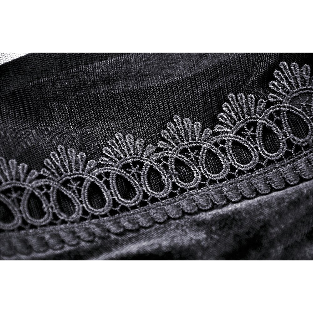Dark in Love Gothic Skirt Melisandre Embroidered Velvet Mesh Black - QHA UK