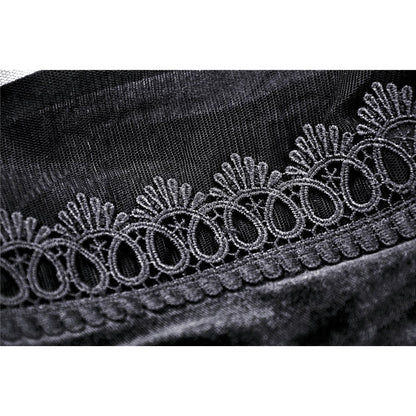 Dark in Love Gothic Skirt Melisandre Embroidered Velvet Mesh Black - QHA UK