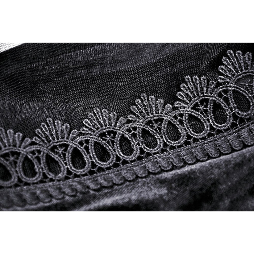 Dark in Love Gothic Skirt Melisandre Embroidered Velvet Mesh Black - QHA UK