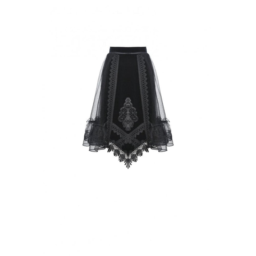 Dark in Love Gothic Skirt Melisandre Embroidered Velvet Mesh Black - QHA UK