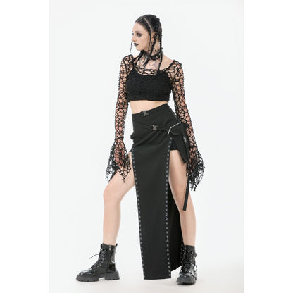 Dark in Love Women's Crop Top Morana Mesh Crochet Knit Bell Sleeve - Sleeve Detail - QHA UK