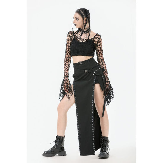 Dark in Love Women's Crop Top Morana Mesh Crochet Knit Bell Sleeve - Sleeve Detail - QHA UK