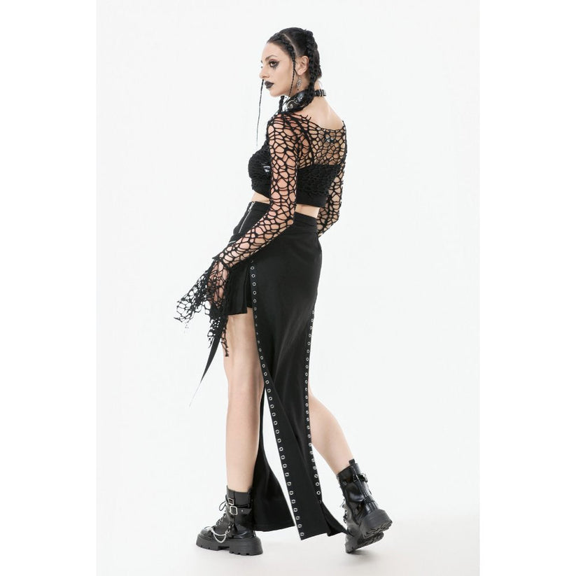 Dark in Love Women's Crop Top Morana Mesh Crochet Knit Bell Sleeve - Sleeve Detail - QHA UK