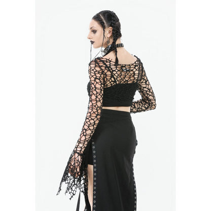 Dark in Love Women's Crop Top Morana Mesh Crochet Knit Bell Sleeve - Sleeve Detail - QHA UK