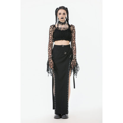 Dark in Love Women's Crop Top Morana Mesh Crochet Knit Bell Sleeve - Sleeve Detail - QHA UK