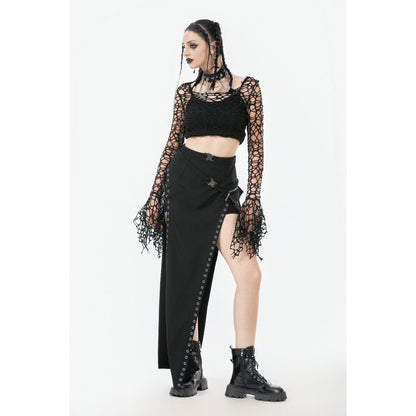 Dark in Love Women's Crop Top Morana Mesh Crochet Knit Bell Sleeve - Sleeve Detail - QHA UK