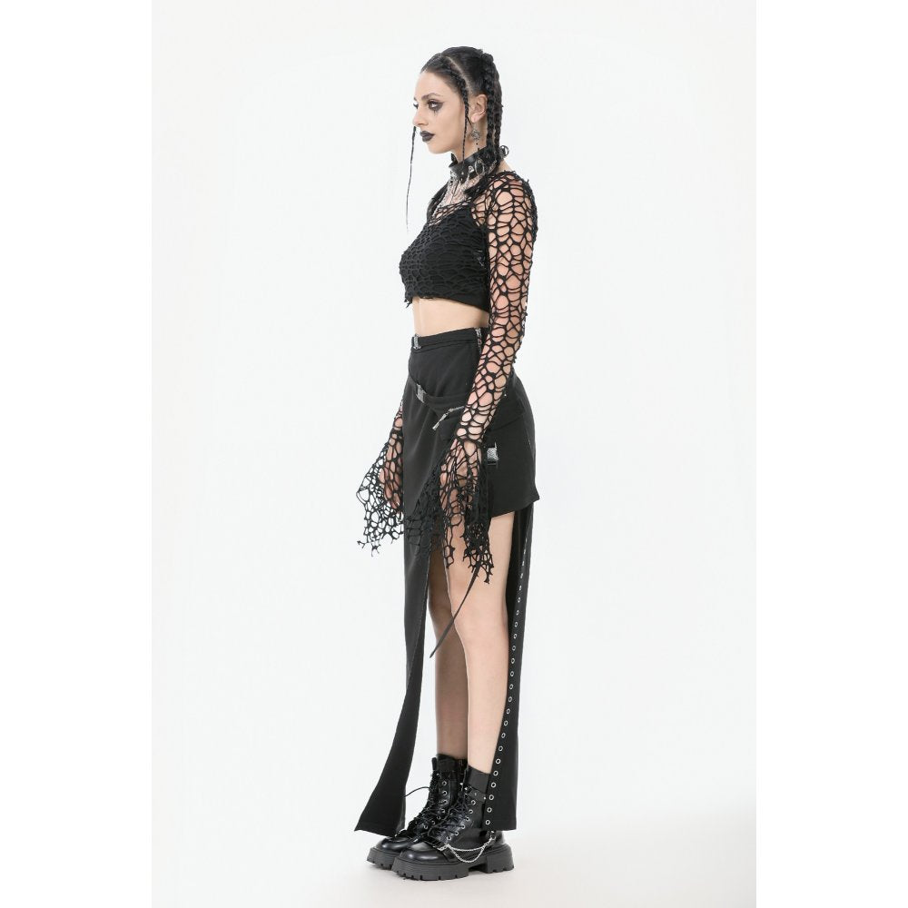 Dark in Love Women's Crop Top Morana Mesh Crochet Knit Bell Sleeve - Sleeve Detail - QHA UK