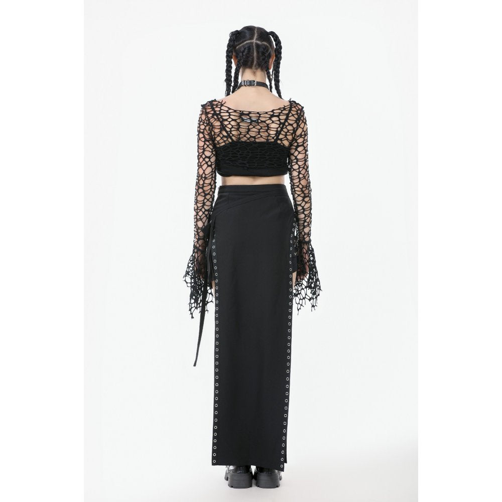 Dark in Love Women's Crop Top Morana Mesh Crochet Knit Bell Sleeve - Sleeve Detail - QHA UK