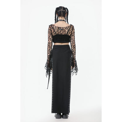 Dark in Love Women's Crop Top Morana Mesh Crochet Knit Bell Sleeve - Sleeve Detail - QHA UK