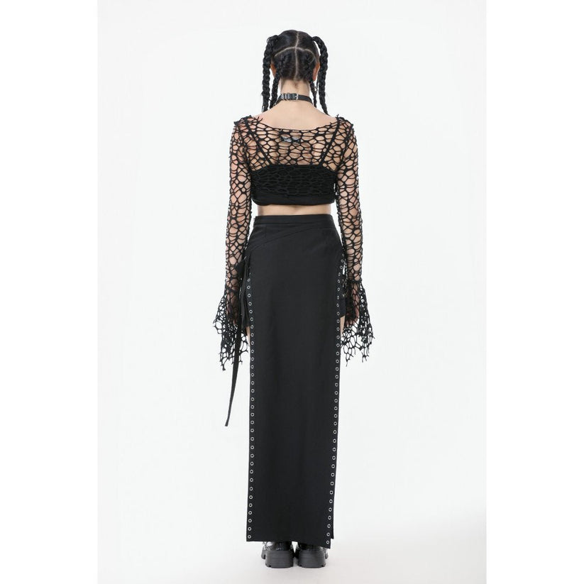 Dark in Love Women's Crop Top Morana Mesh Crochet Knit Bell Sleeve - Sleeve Detail - QHA UK