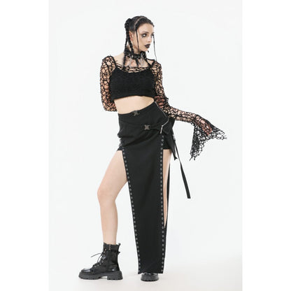 Dark in Love Women's Crop Top Morana Mesh Crochet Knit Bell Sleeve - Sleeve Detail - QHA UK
