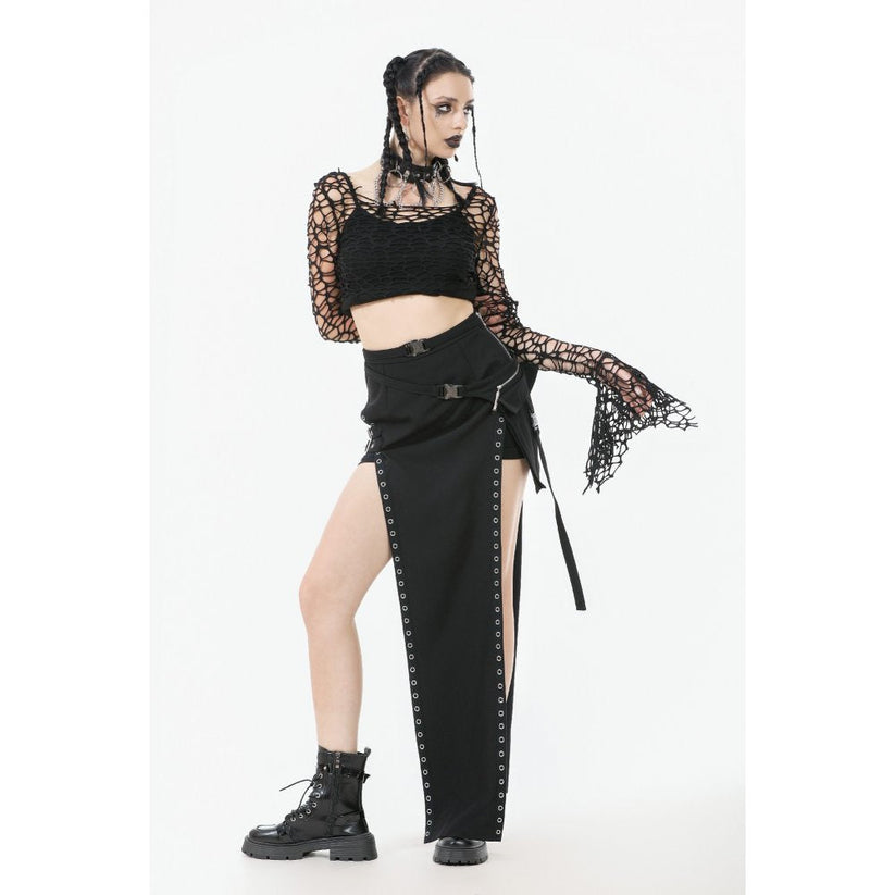 Dark in Love Women's Crop Top Morana Mesh Crochet Knit Bell Sleeve - Sleeve Detail - QHA UK