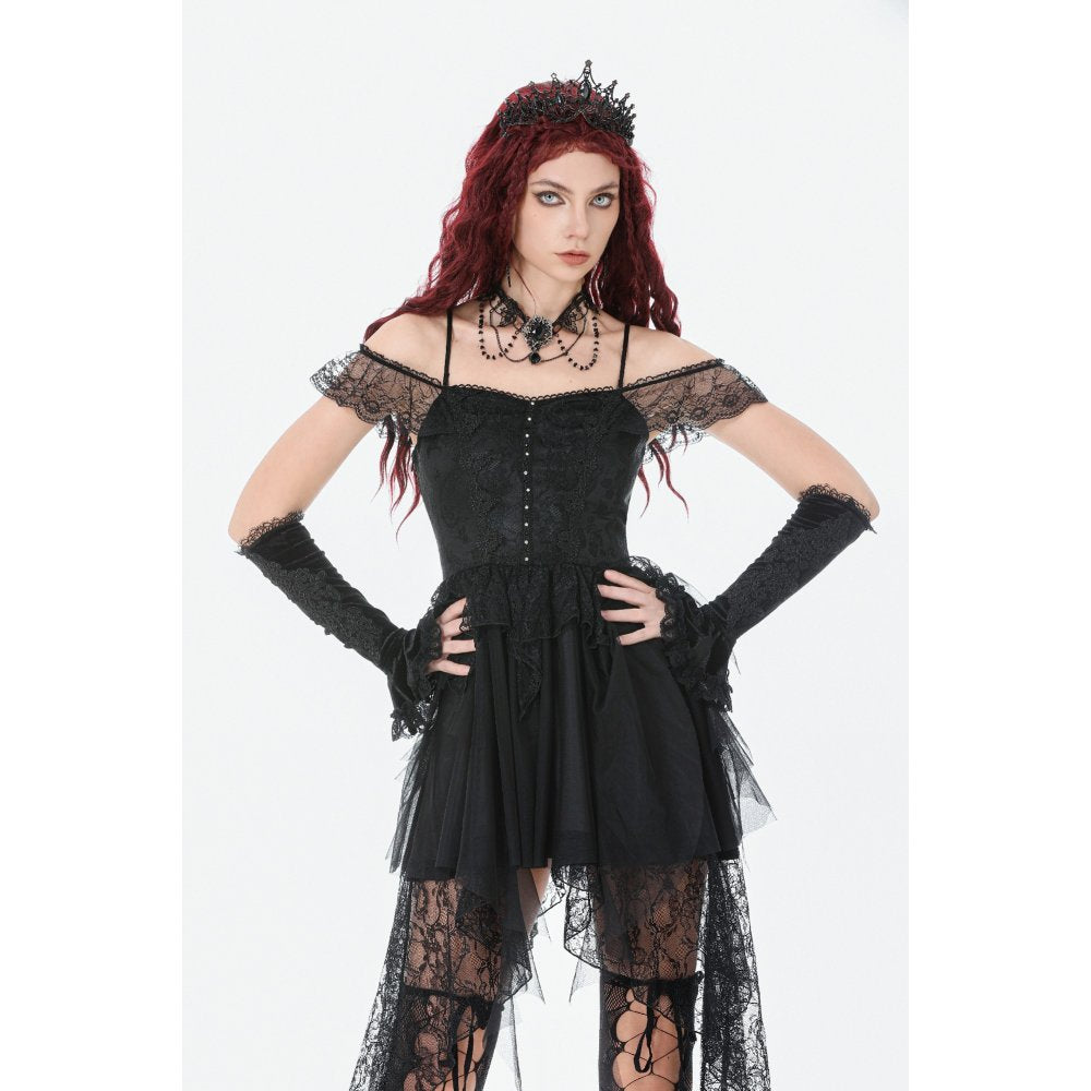 Dark in Love Gothic Dress Morgana Off-Shoulder Lace Hem UK 8-22 - QHA UK