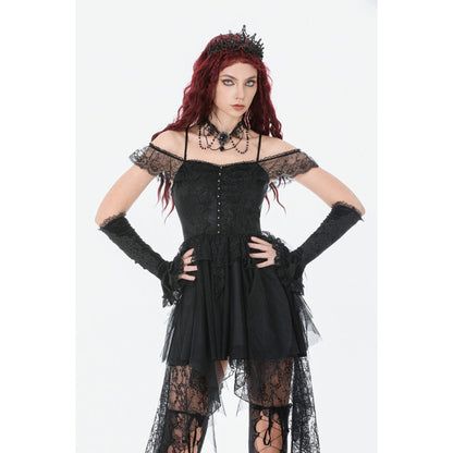 Dark in Love Gothic Dress Morgana Off-Shoulder Lace Hem UK 8-22 - QHA UK