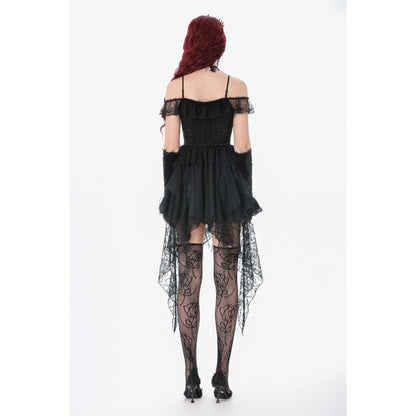 Dark in Love Gothic Dress Morgana Off-Shoulder Lace Hem UK 8-22 - QHA UK