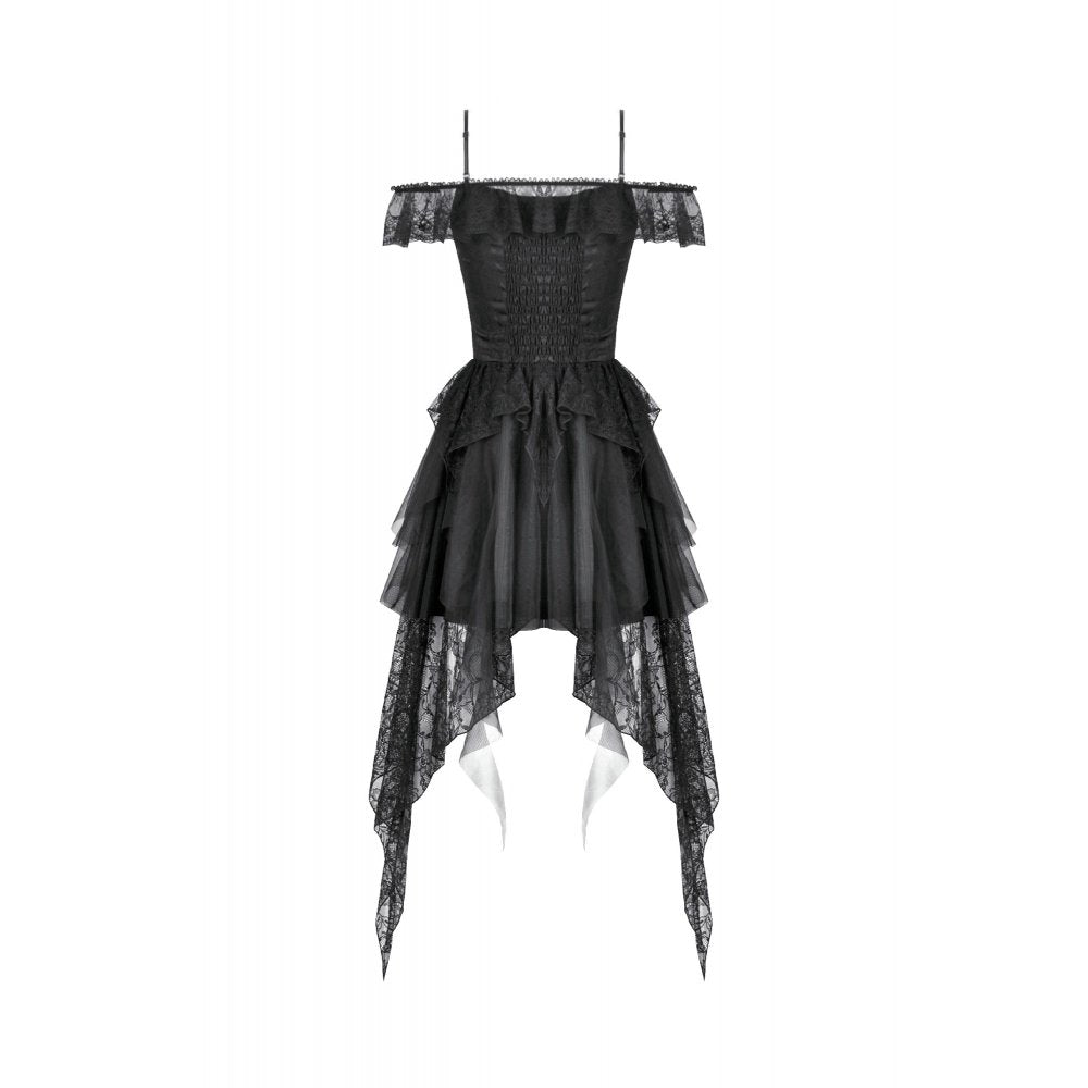 Dark in Love Gothic Dress Morgana Off-Shoulder Lace Hem UK 8-22 - QHA UK