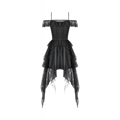 Dark in Love Gothic Dress Morgana Off-Shoulder Lace Hem UK 8-22 - QHA UK