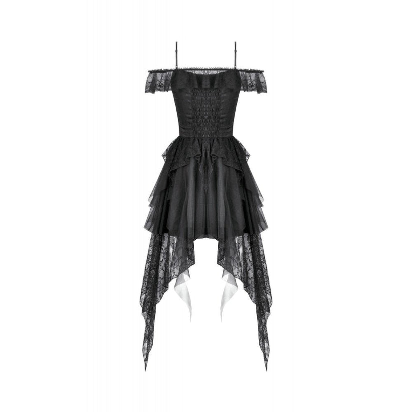 Dark in Love Gothic Dress Morgana Off-Shoulder Lace Hem UK 8-22 - QHA UK
