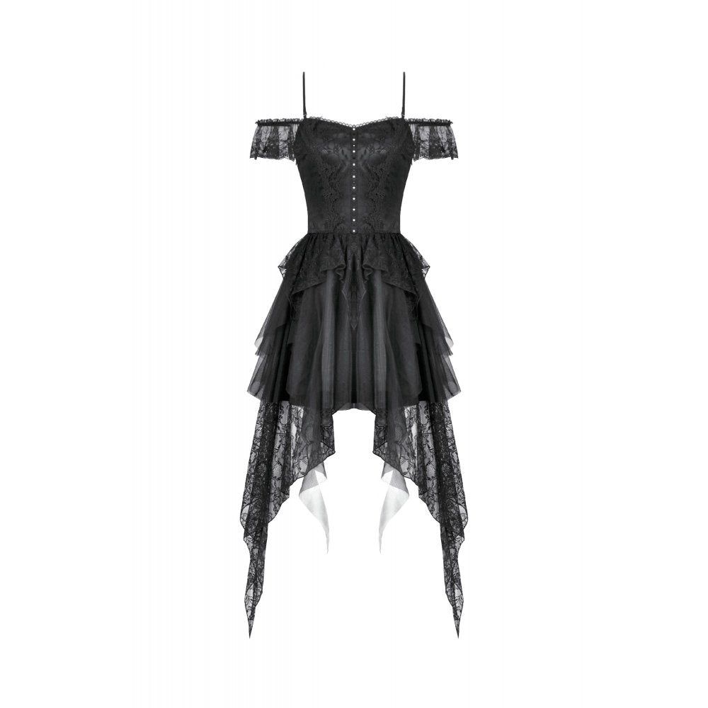 Dark in Love Gothic Dress Morgana Off-Shoulder Lace Hem UK 8-22 - QHA UK