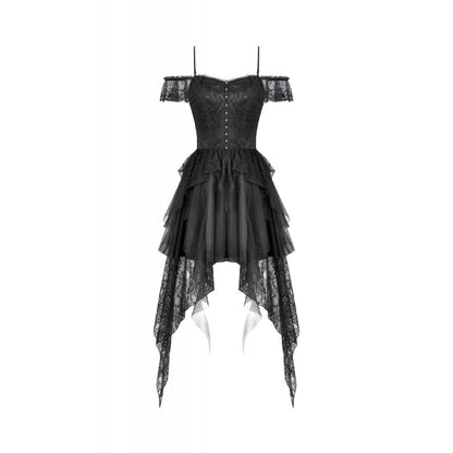 Dark in Love Gothic Dress Morgana Off-Shoulder Lace Hem UK 8-22 - QHA UK