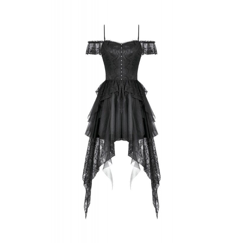 Dark in Love Gothic Dress Morgana Off-Shoulder Lace Hem UK 8-22 - QHA UK