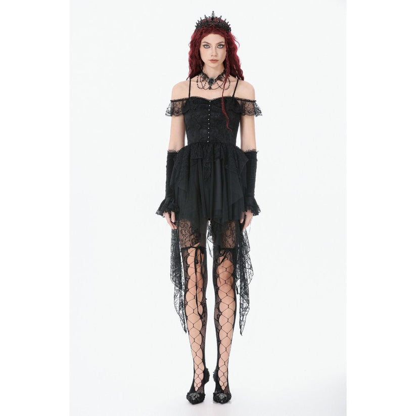 Dark in Love Gothic Dress Morgana Off-Shoulder Lace Hem UK 8-22 - QHA UK