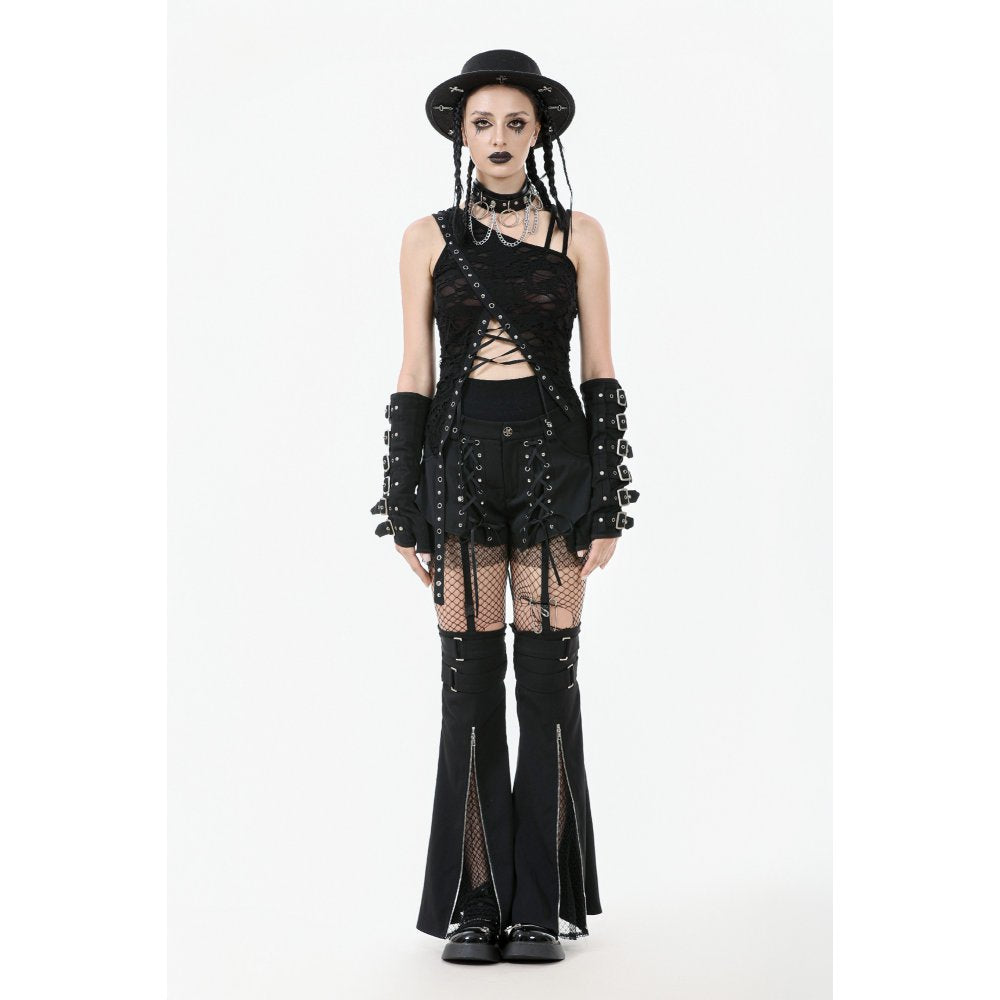 Dark in Love Women's Gothic Blouse Morrigan One-Shoulder Lace Top - QHA UK