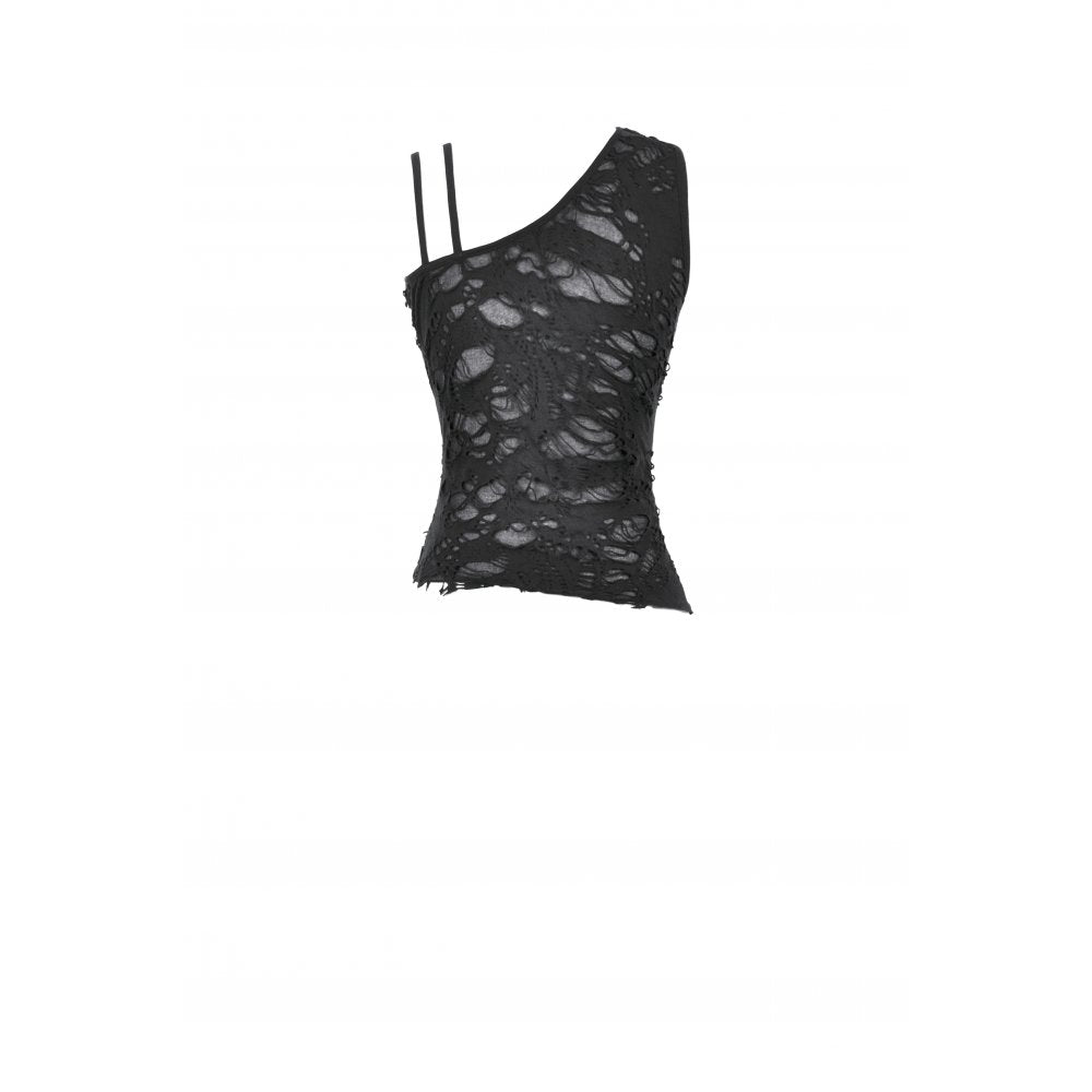 Dark in Love Women's Gothic Blouse Morrigan One-Shoulder Lace Top - QHA UK