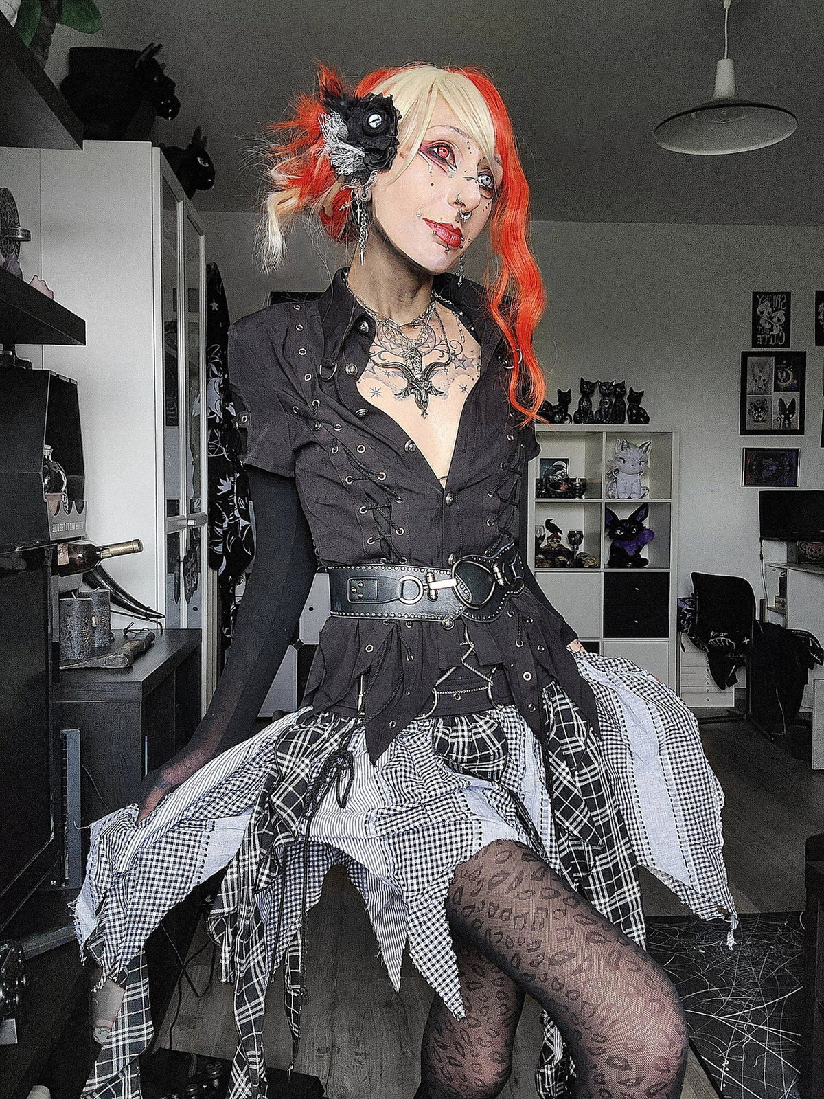 Dark in Love Punk Skirt Morrigan Patchwork UK 8-18 - QHA UK