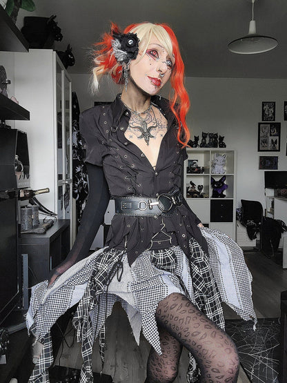 Dark in Love Punk Skirt Morrigan Patchwork UK 8-18 - QHA UK