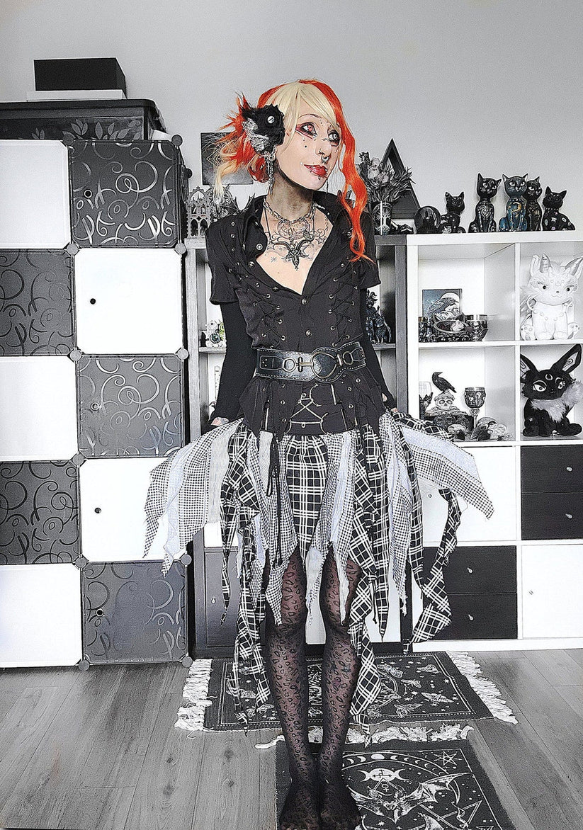 Dark in Love Punk Skirt Morrigan Patchwork UK 8-18 - QHA UK
