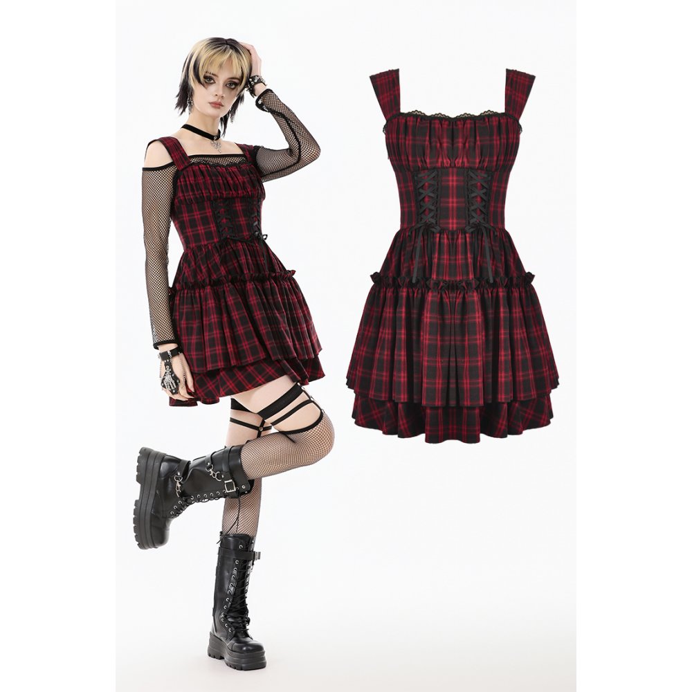 Dark in Love Dress Morrigan Tartan Lace-Up UK 8-22 - QHA UK