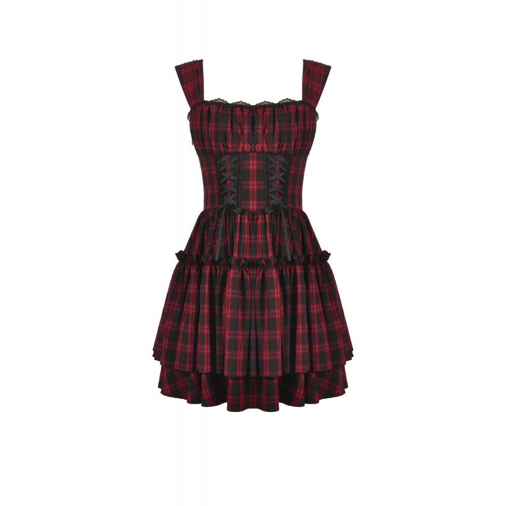 Dark in Love Dress Morrigan Tartan Lace-Up UK 8-22 - QHA UK