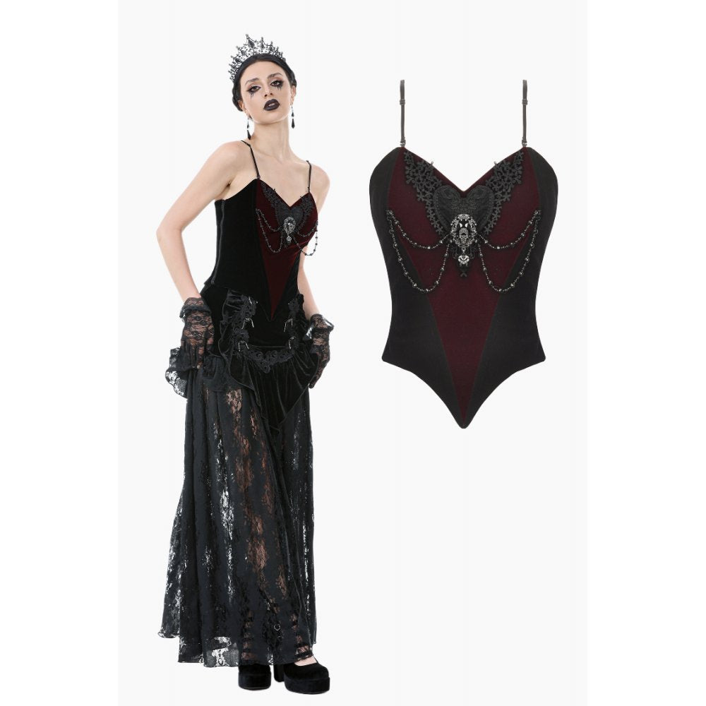 Dark in Love Women's Bodysuit Morrigan Velvet and Lace Chain-Detail - QHA UK